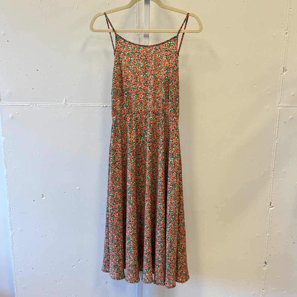 NWT Molly Bracken Ireland Green Floral A-line Midi Dress Strappy Back Boho XS